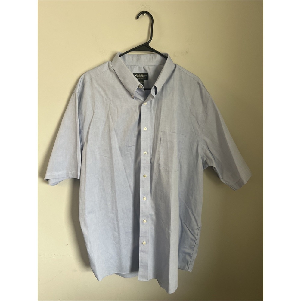 EDDIE BAUER Mens Relaxed Fit Wrinkle Resistant Button Down Shirt Blue Xl Tall
